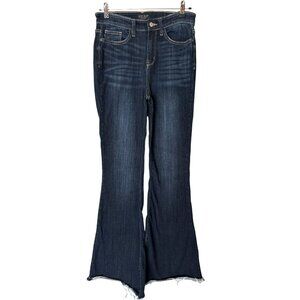 Judy Blue Flare Leg Jeans Dark Wash Raw Hem Stretch Denim Size 7/28